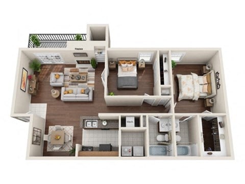 Floor plan for 2 beds, 2 baths, 1111 sqft